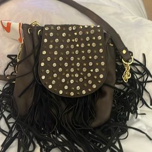 Leather shoulder bucket bag